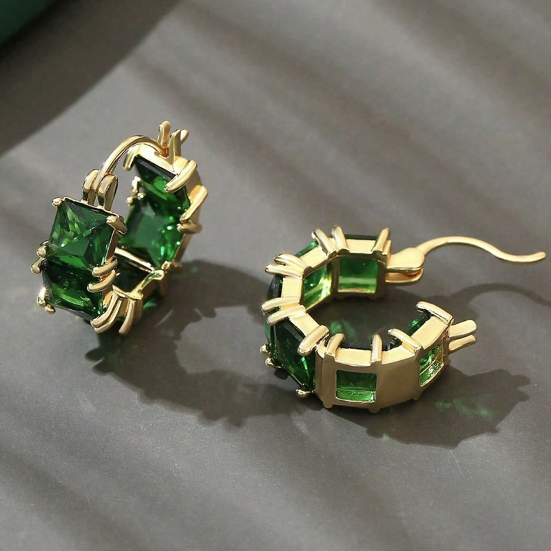 Copper Inlaid Zircon Geometric Round Hoop Earrings Vintage And Elegant Emerald Earrings