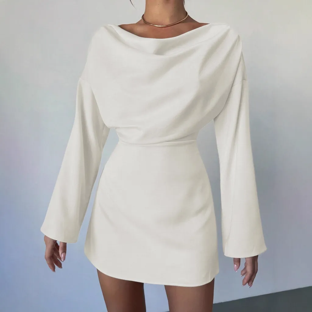 New Stylish And Elegant Long-sleeve Patchwork Dress - White