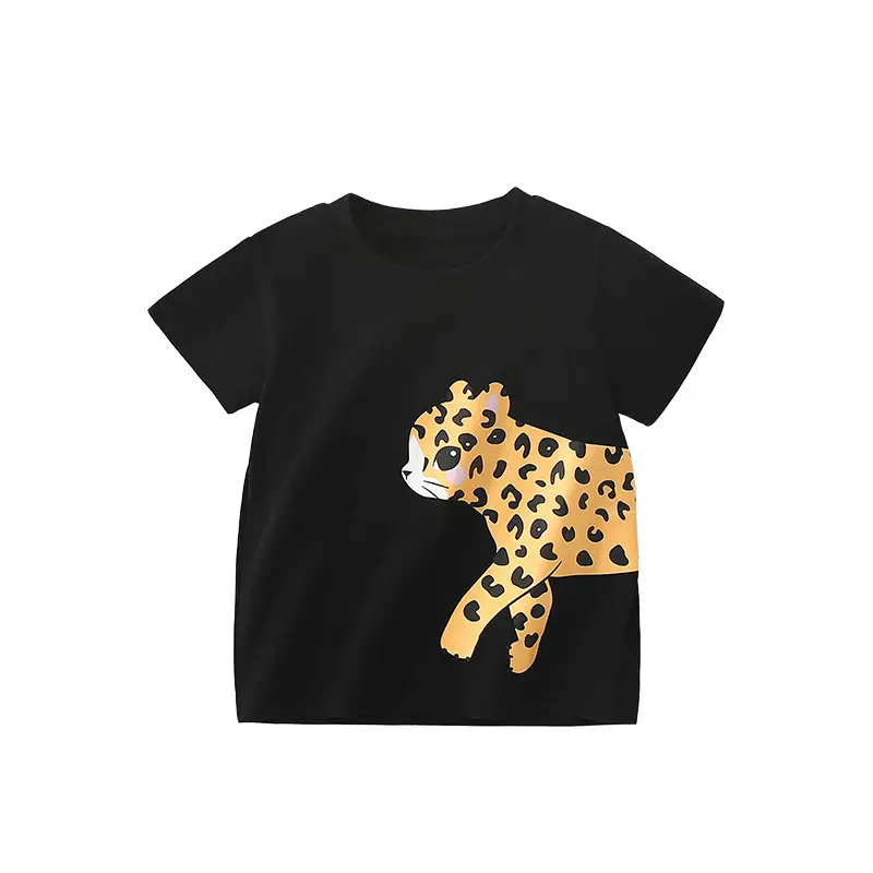 Girls' Cartoon Animal Print T-Shirt Casual Short Sleeve Cotton Top