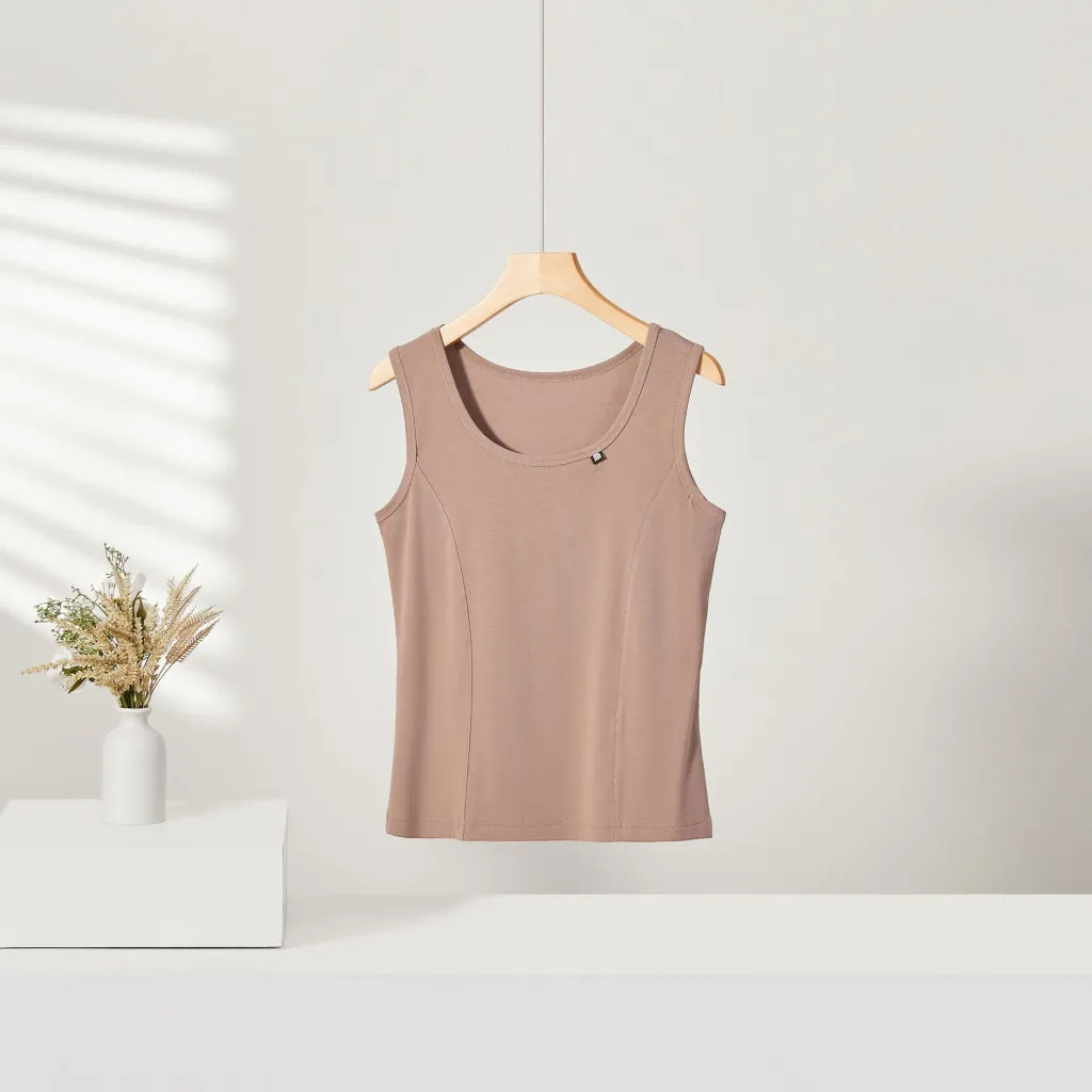 Women's U-neck Vest Slim Top Bottoming Shirt - Milk Tea Brown