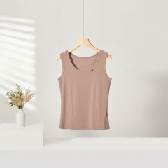 Women's U-neck Vest Slim Top Bottoming Shirt - Milk Tea Brown - View 1