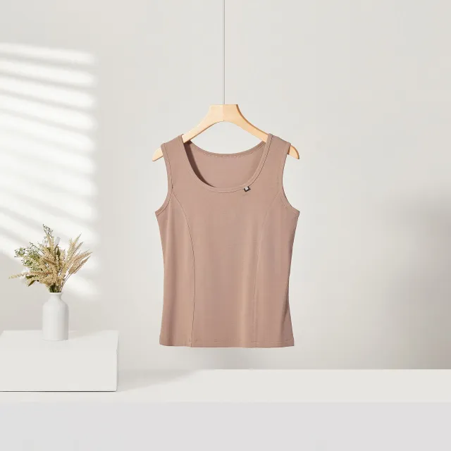 Women's U neck Vest Slim Top Bottoming Shirt Milk Tea Brown - Shop at LoveMi