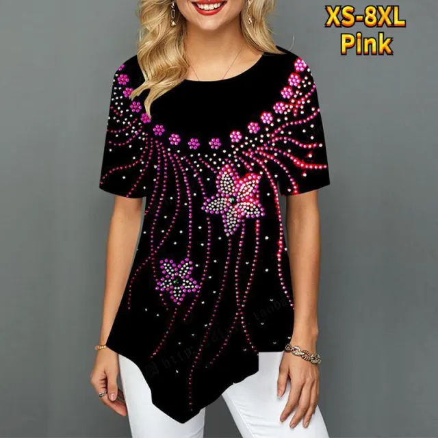 Printed Shirt Loose T shirt Plus Size Shirt Pink - Shop at LoveMi