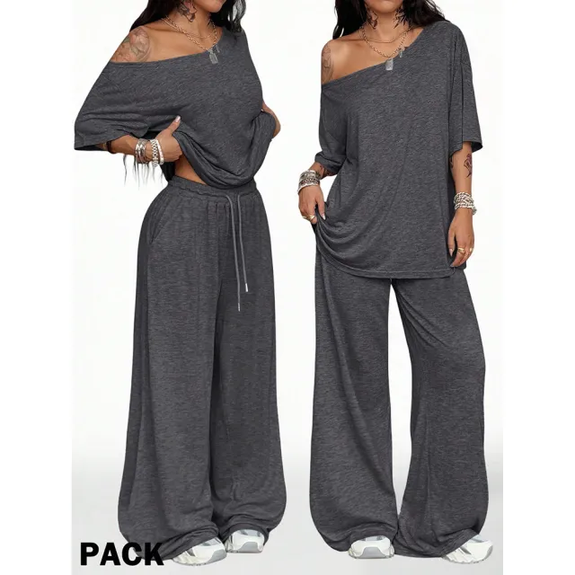 Retro Solid Color Casual Pants For Women, Loose Wide leg Versatile Dark Gray - Shop at LoveMi