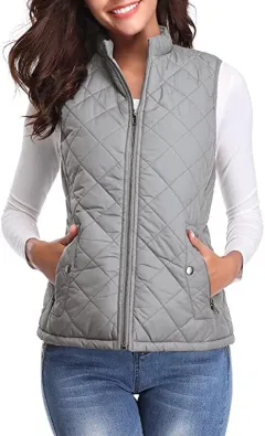 Women's Cotton Vest Stand Collar Zipper Pocket Warm - Light Grey - View 1