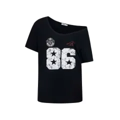 American Printed V-neck Shoulder Short Sleeve - Black - View 1