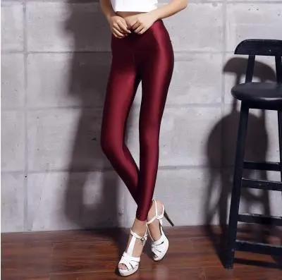 Shiny Pants Women's Thin Large Size Tight fitting Outerwear Ice Silk Summer High Elastic Cropped Spring And Autumn Long Base Burgundy - Shop at LoveMi