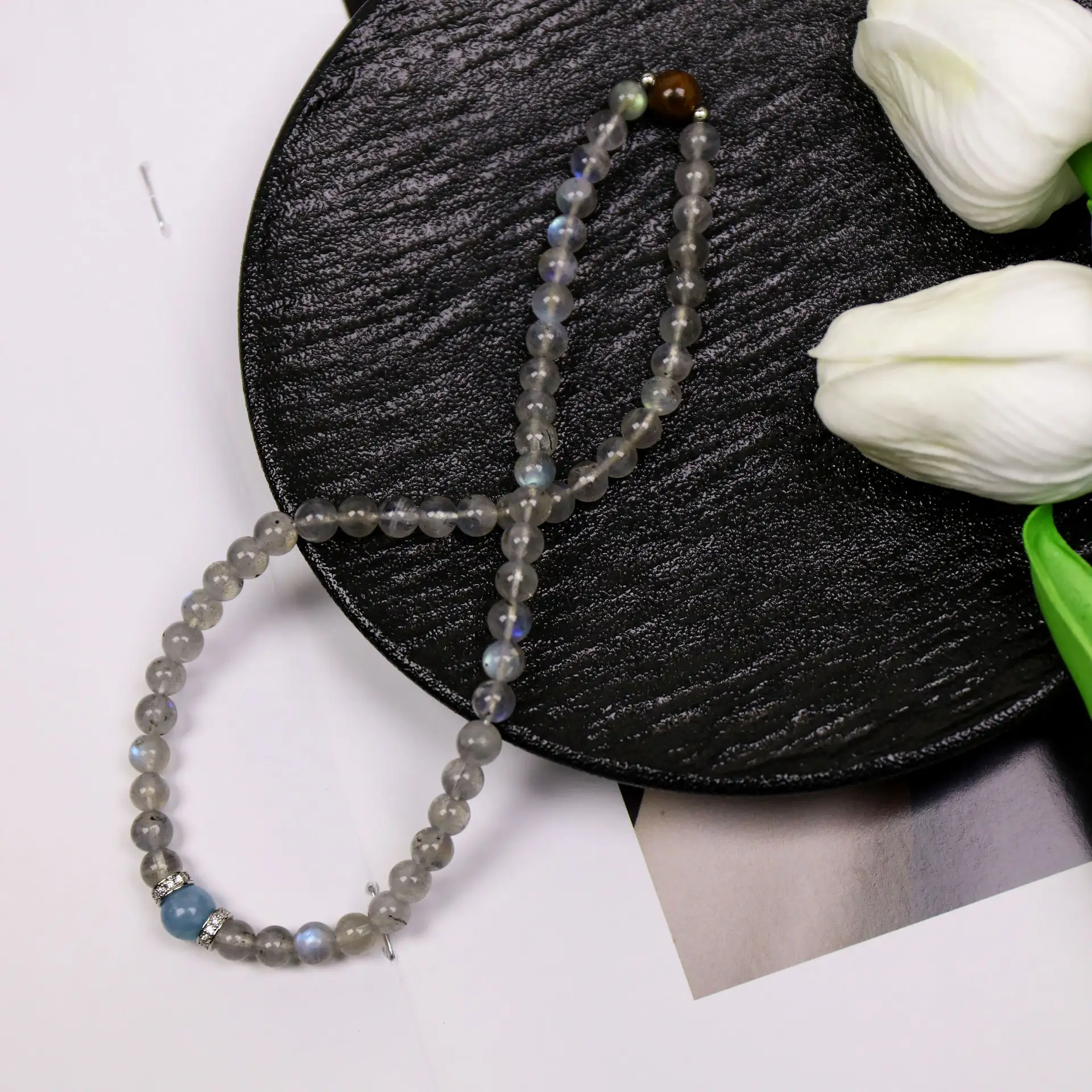 Universe Letter Aquamarine Moonstone Tigereye Double-layer Bracelet