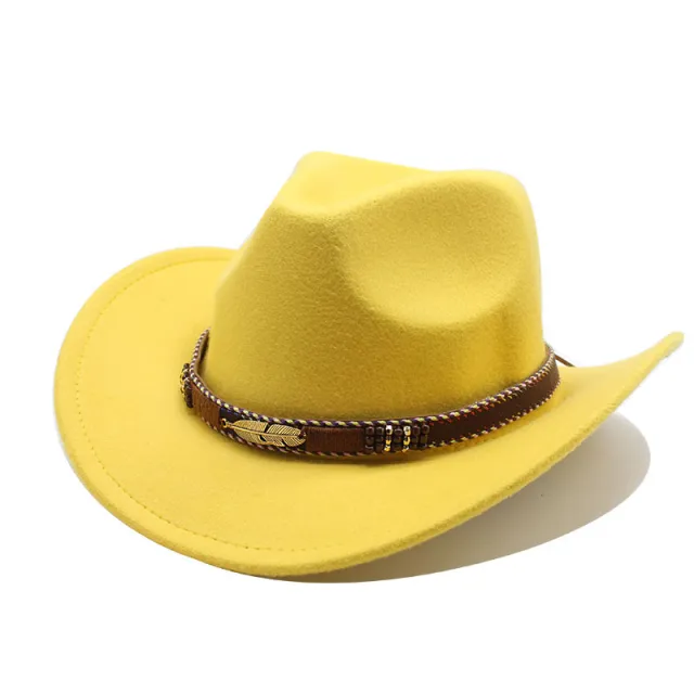 Ethnic Style Metal Feather Western Denim Top Hat Yellow - Shop at LoveMi