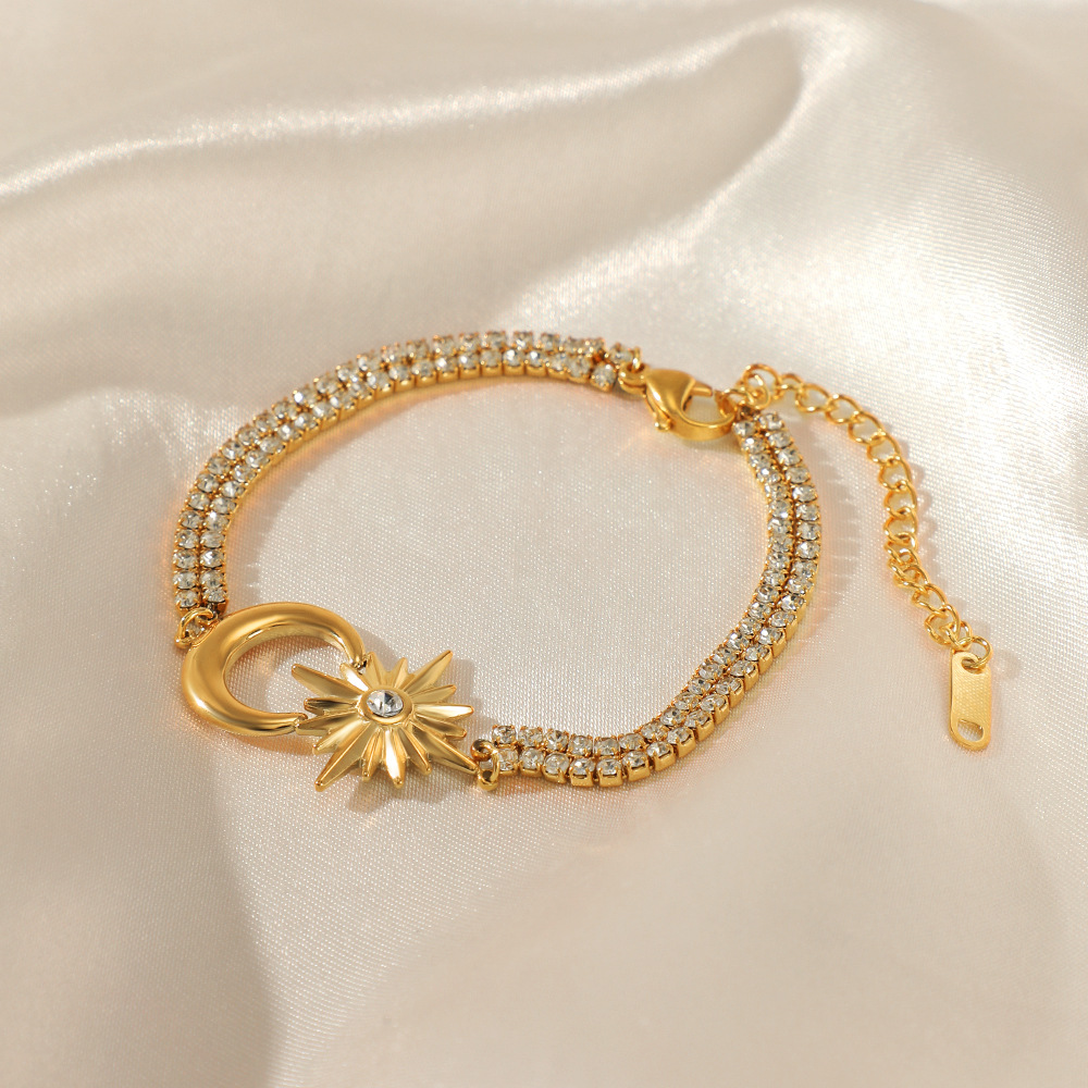 Fashion 14K Gold Plated Star Moon Stainless Steel Bracelet