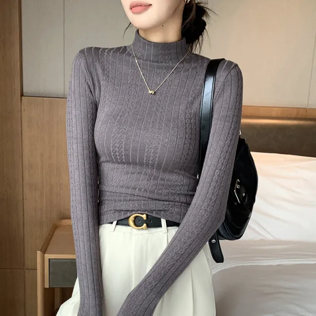 Knitwear Bottoming Shirt Women's Autumn And Winter Western Style Inner Wear Half Turtleneck Dark Gray - Shop at LoveMi
