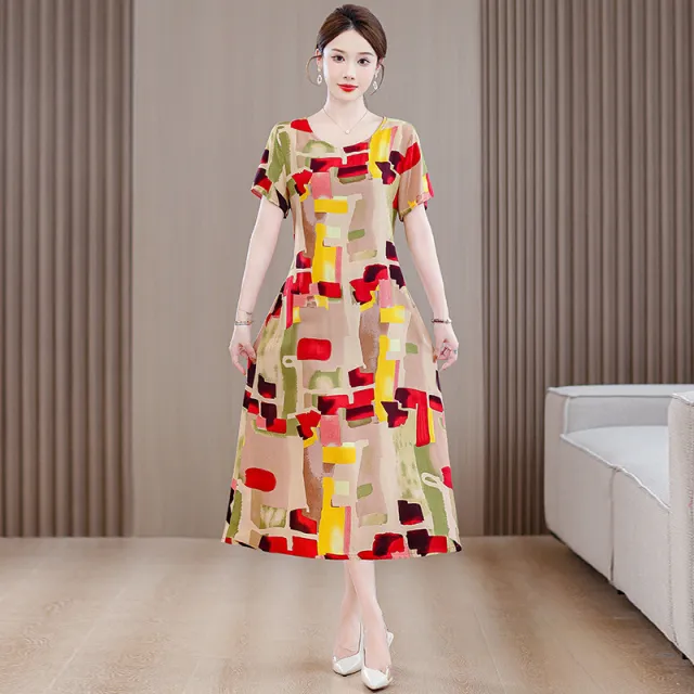 Plus Size Women's Clothes Short Sleeve Cotton Floral Dress Red - Shop at LoveMi