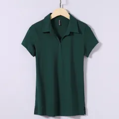 Solid Colour Polo Collar Elegant Korean Style Slimming Summer Dress Top - Dark Green - View 1