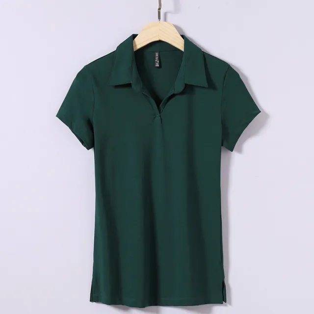 Solid Color Polo Collar Elegant Korean Style Slimming Summer Dress Top Dark Green - Shop at LoveMi