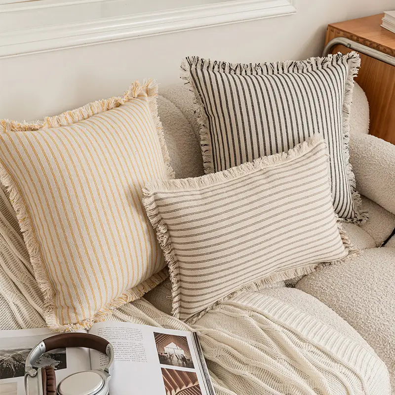 Striped Tassel Simple Home Office Cushion Cover