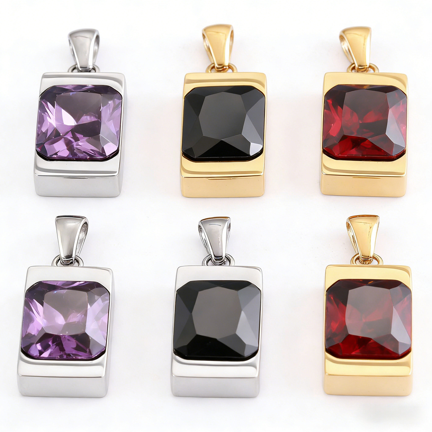 Simple Geometric Rectangular Gemstone Stainless Steel Pendant