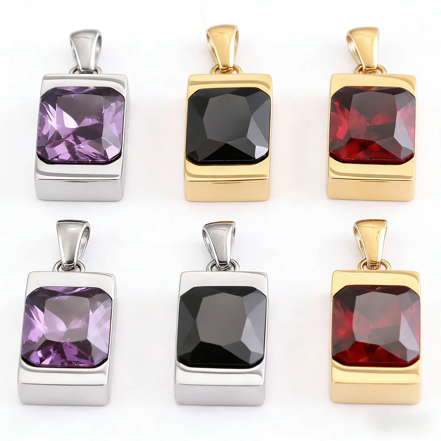 Simple Geometric Rectangular Gemstone Stainless Steel Pendant