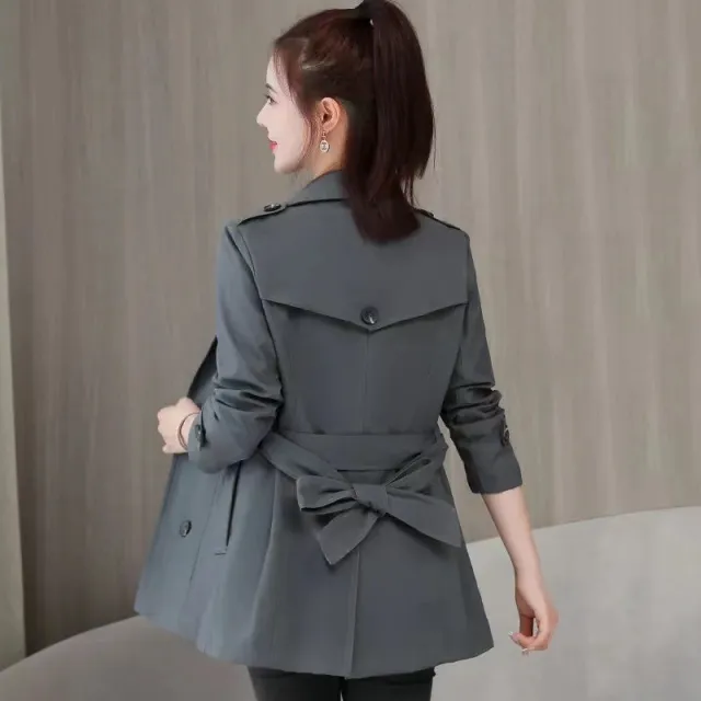 Elegant Slimming British Style Petite Top Student Double Breasted Coat Smoky Gray - Shop at LoveMi