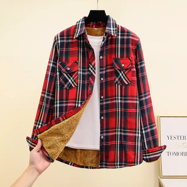 Fleece Lined Thickened Plus Size Plaid Shirt For Women W88982 3Xl - Shop at LoveMi