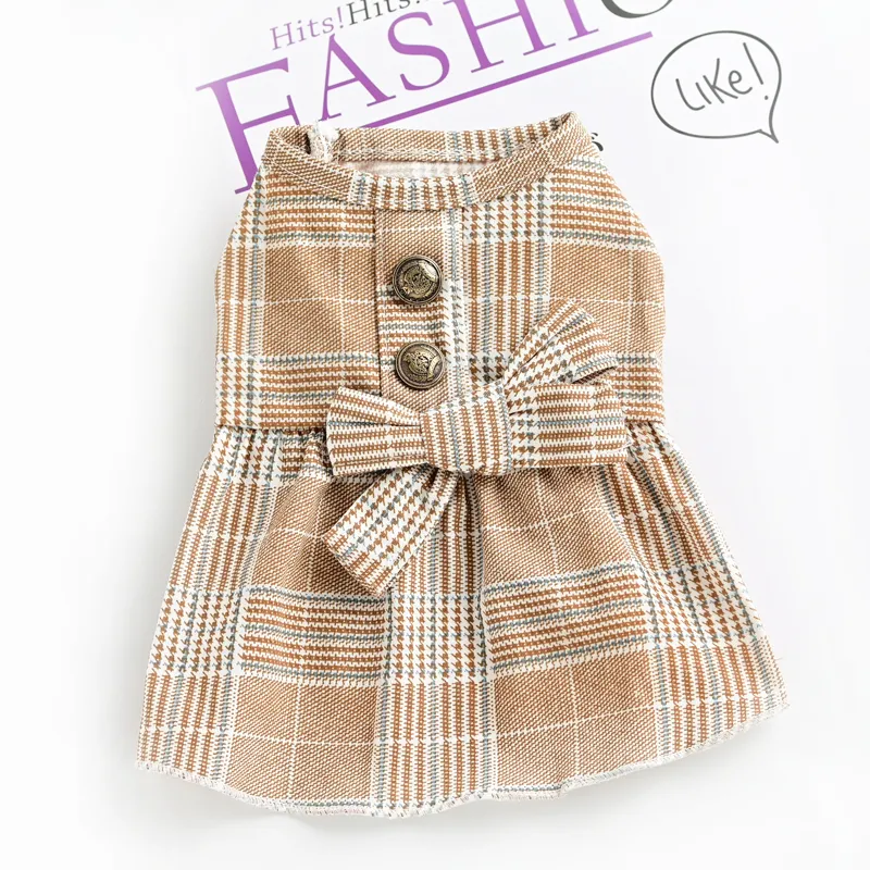 Pet Cat Teddy Bichon Small Dog Clothes Summer Spring And Autumn Thin Couple Suit Shirt - Khaki Princess Dress