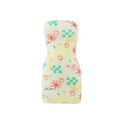 Sexy Women Clothing Tube Top Multi-color Printing Slim-fit Sheath Short Dress - Color 2 - View 1