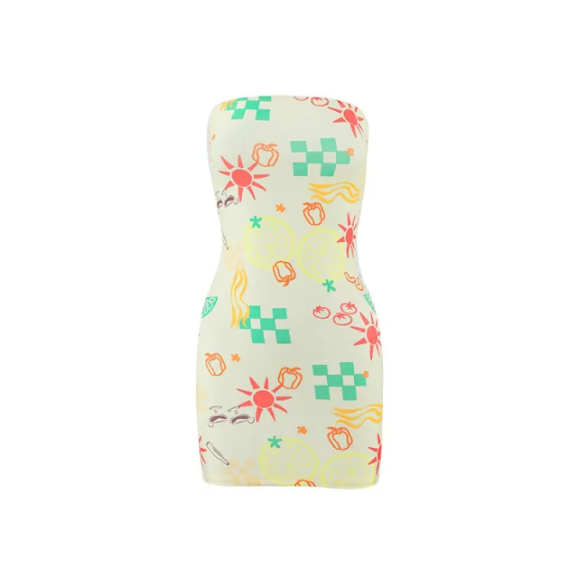 Sexy Women Clothing Tube Top Multi color Printing Slim fit Sheath Short Dress Color 2 L - Shop at LoveMi