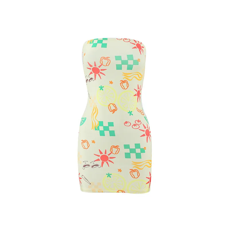 Sexy Women Clothing Tube Top Multi-color Printing Slim-fit Sheath Short Dress - Color 2-L