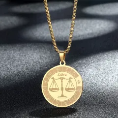 Stainless Steel Constellation Pendant Necklace Gold Medal Necklace - Libra Gold - View 1