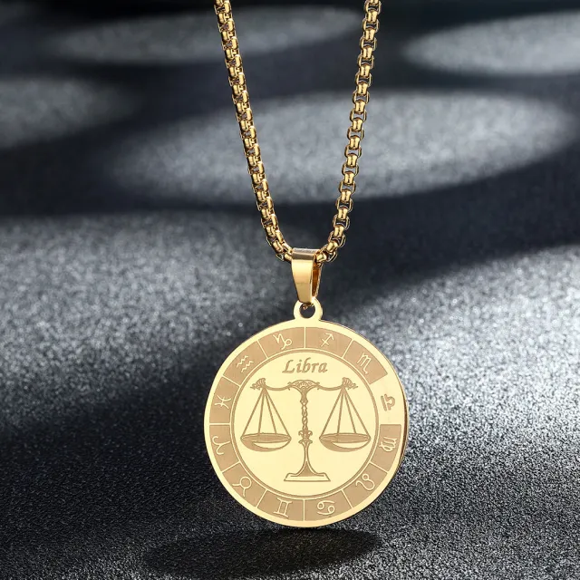 Stainless Steel Constellation Pendant Necklace Gold Medal Necklace Libra Gold - Shop at LoveMi