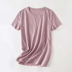 Cool Double-sided Mercerized Cotton Short-sleeved White T-shirt - Purple Pink Round Neck - View 1