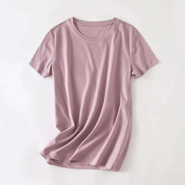 Cool Double sided Mercerized Cotton Short sleeved White T shirt Purple Pink Round Neck - Shop at LoveMi