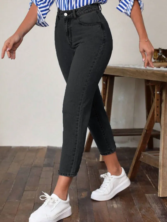 Retro High Waist Stretch Skinny Jeans For Women Black - Shop at LoveMi