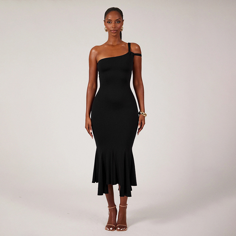 Women's Shoulder Cut-out Ruffled Irregular Dress