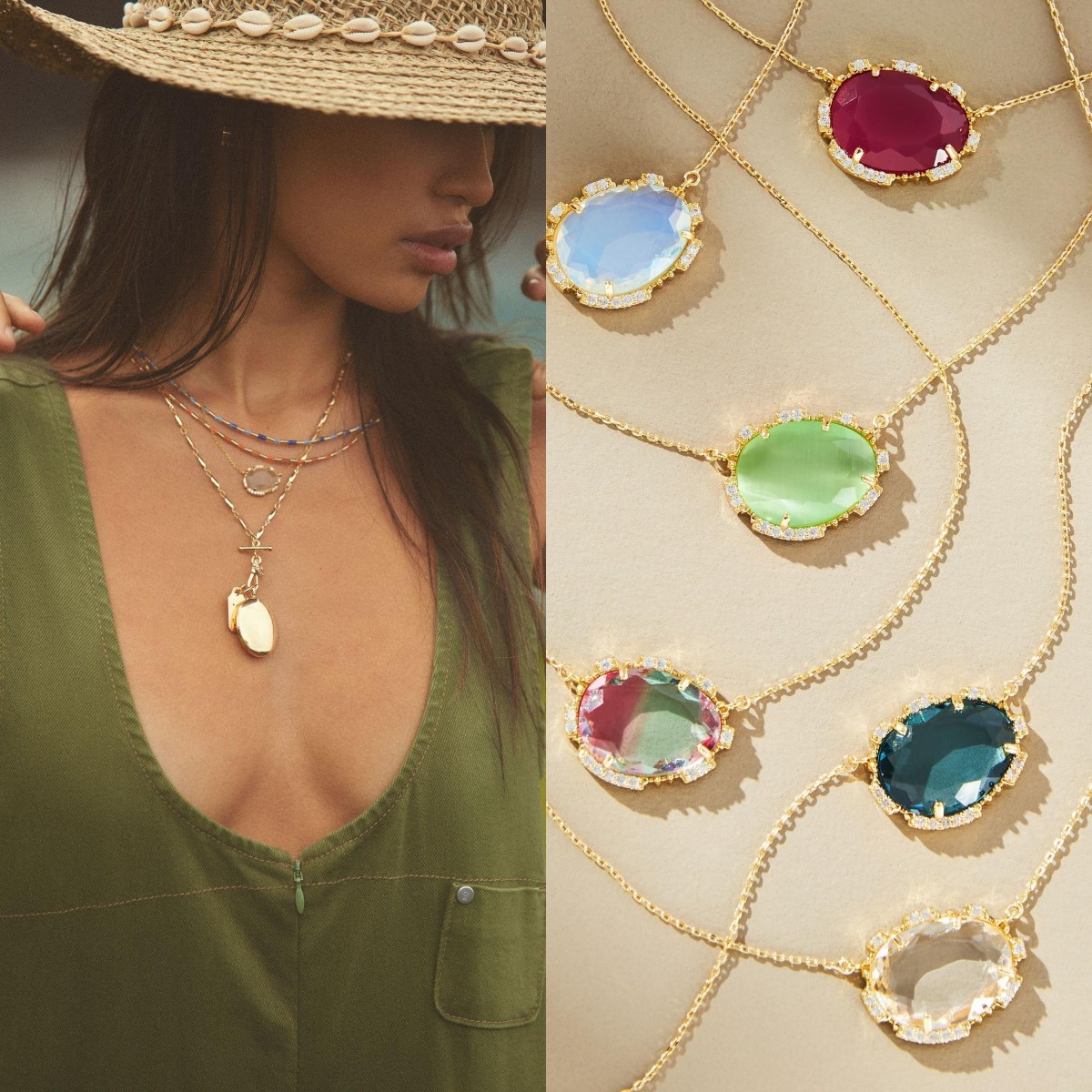 Fashion 18K Gold Plated Color Retaining Color Birthstones Pendant Necklace