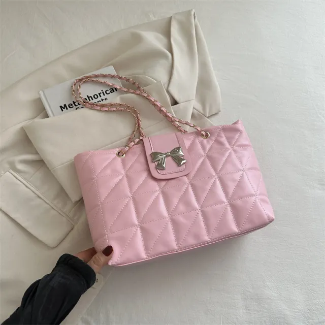 Soft Rhombus Chain Bag Large Capacity Totes Pink - Shop at LoveMi