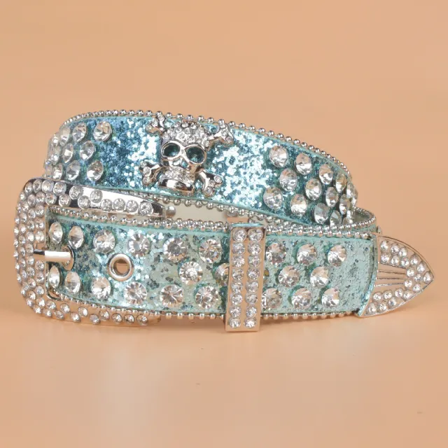 Denim Style Women's Skull Rhinestone Belt Sky Blue - Shop at LoveMi