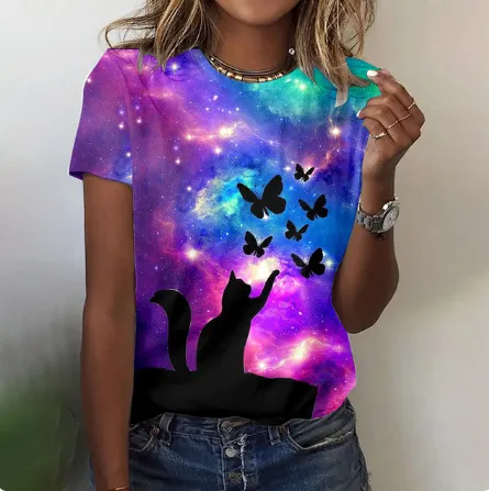 Women's Butterfly Colorful Printing Short Sleeve Style4 - Shop at LoveMi