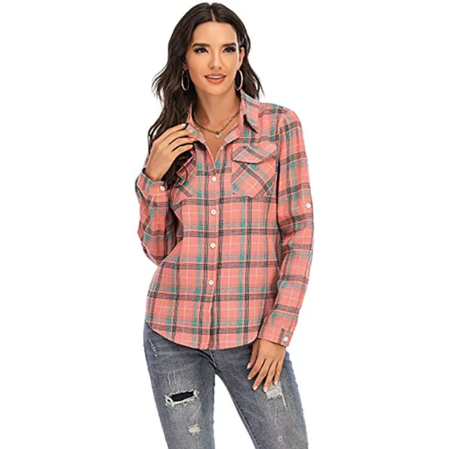 European And American Retro Plaid Women's Clothing All matching Lapel Long Sleeve Shirt Coat Pink - Shop at LoveMi