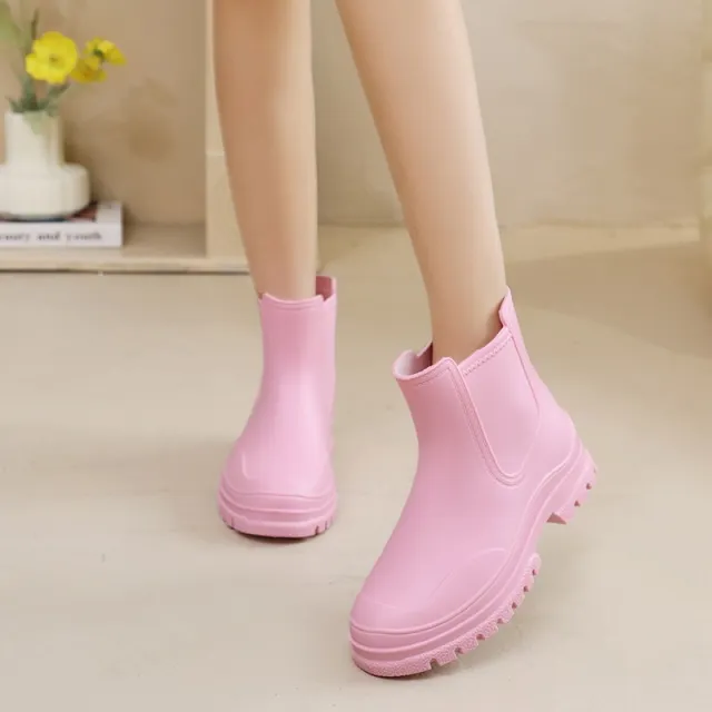 Cross border Ladies Outdoor Work Rain Boots Lightweight Non slip Rubber Shoes Kitchen Shoe Cover Pink - Shop at LoveMi