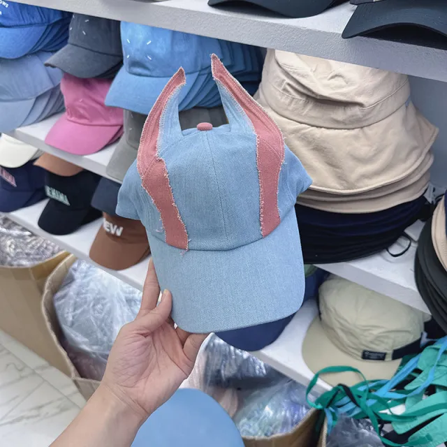 American Retro Denim Patch Ear Baseball Cap Waste Soil Style Blue - Shop at LoveMi