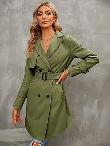 Women's Double row Slim Fit Coat Overcoat Army Green - Shop at LoveMi