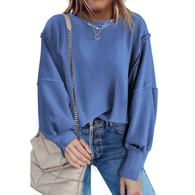 Women's Fashion Casual Loose Sweatshirt Sky Blue - Shop at LoveMi