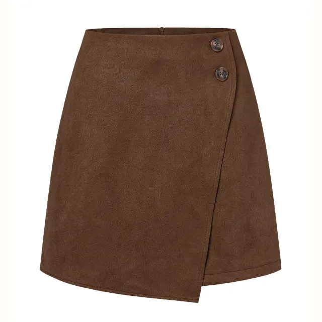 Women's Autumn And Winter Suede Irregular Skirt Brown - Shop at LoveMi