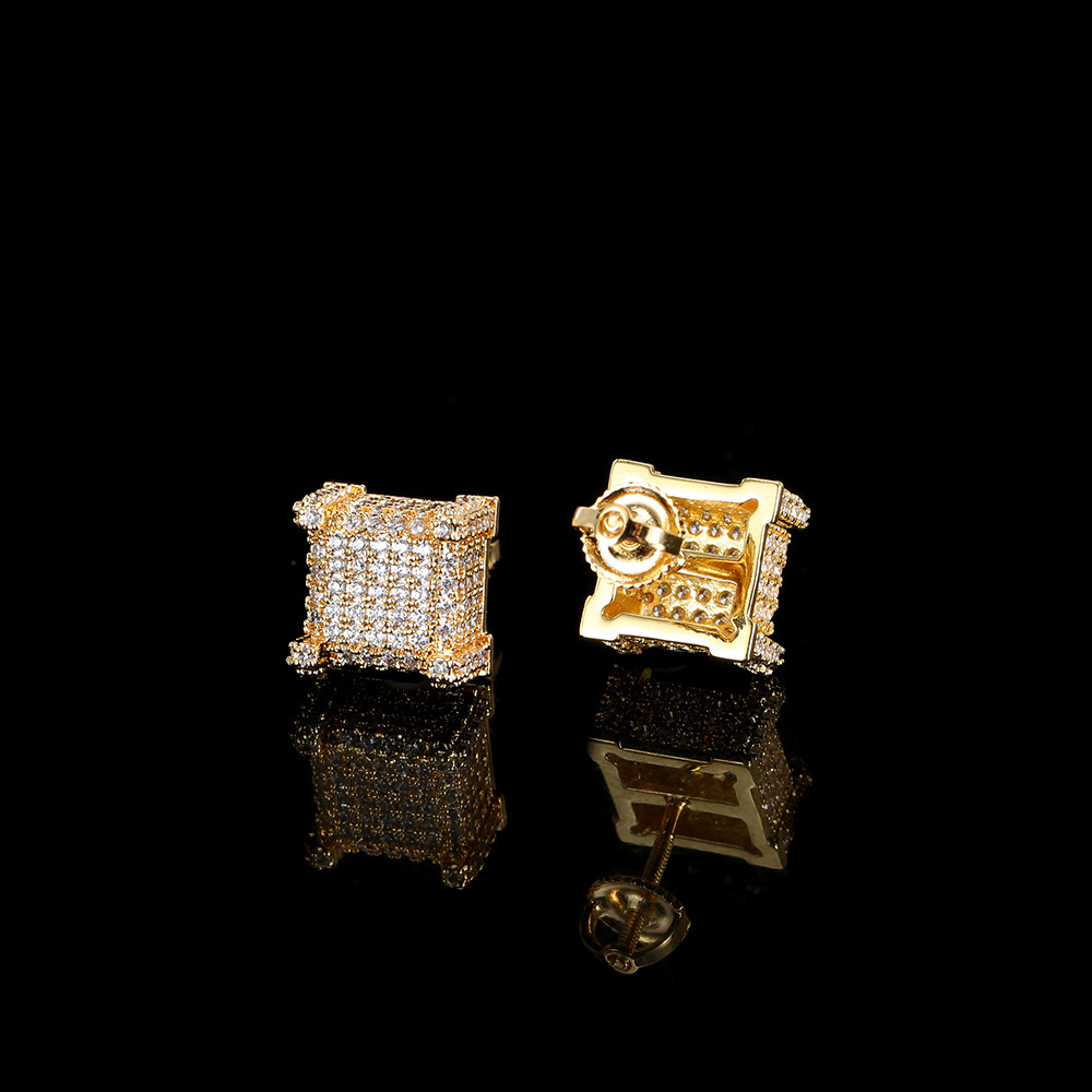 European Hip Hop Micro Inlaid Zircon Square Ear Studs