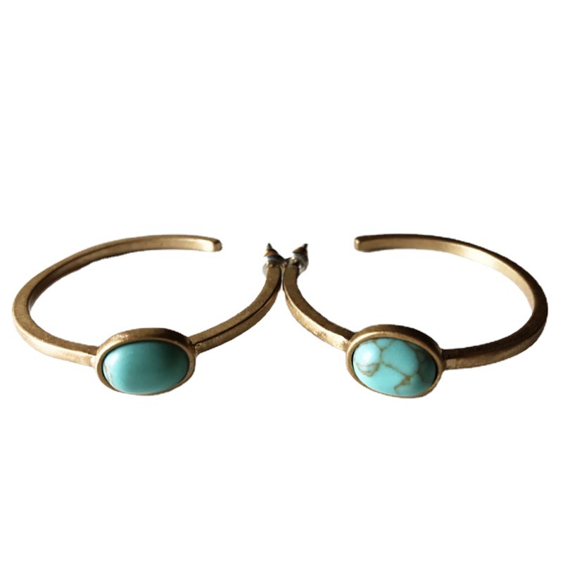 Turquoise Ethnic Antique Gold C- Shaped Earrings Bohemian Accessories