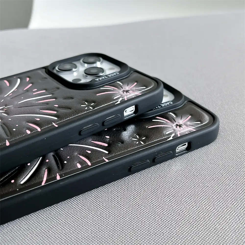 Leather Embossed Colorful Fireworks Phone Case