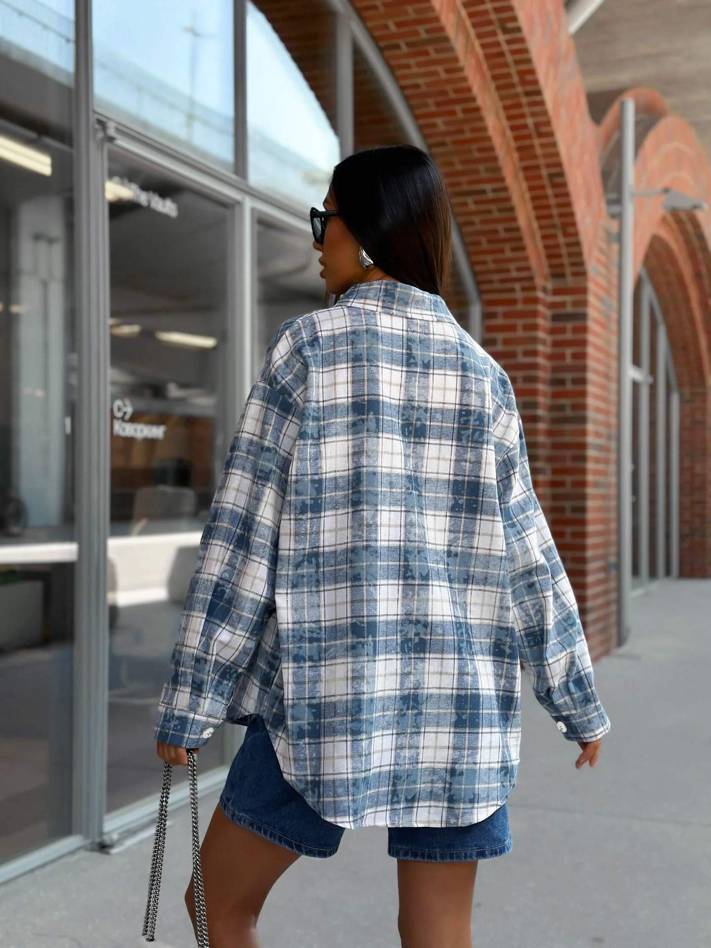 Title 6, Loose Classic Long-sleeved Plaid Polyester-cott...