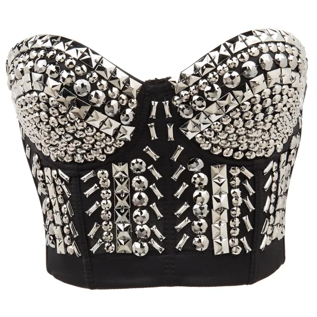 Singer Dancer Costume Punk Sequin Bead Women Bra Silver - Shop at LoveMi