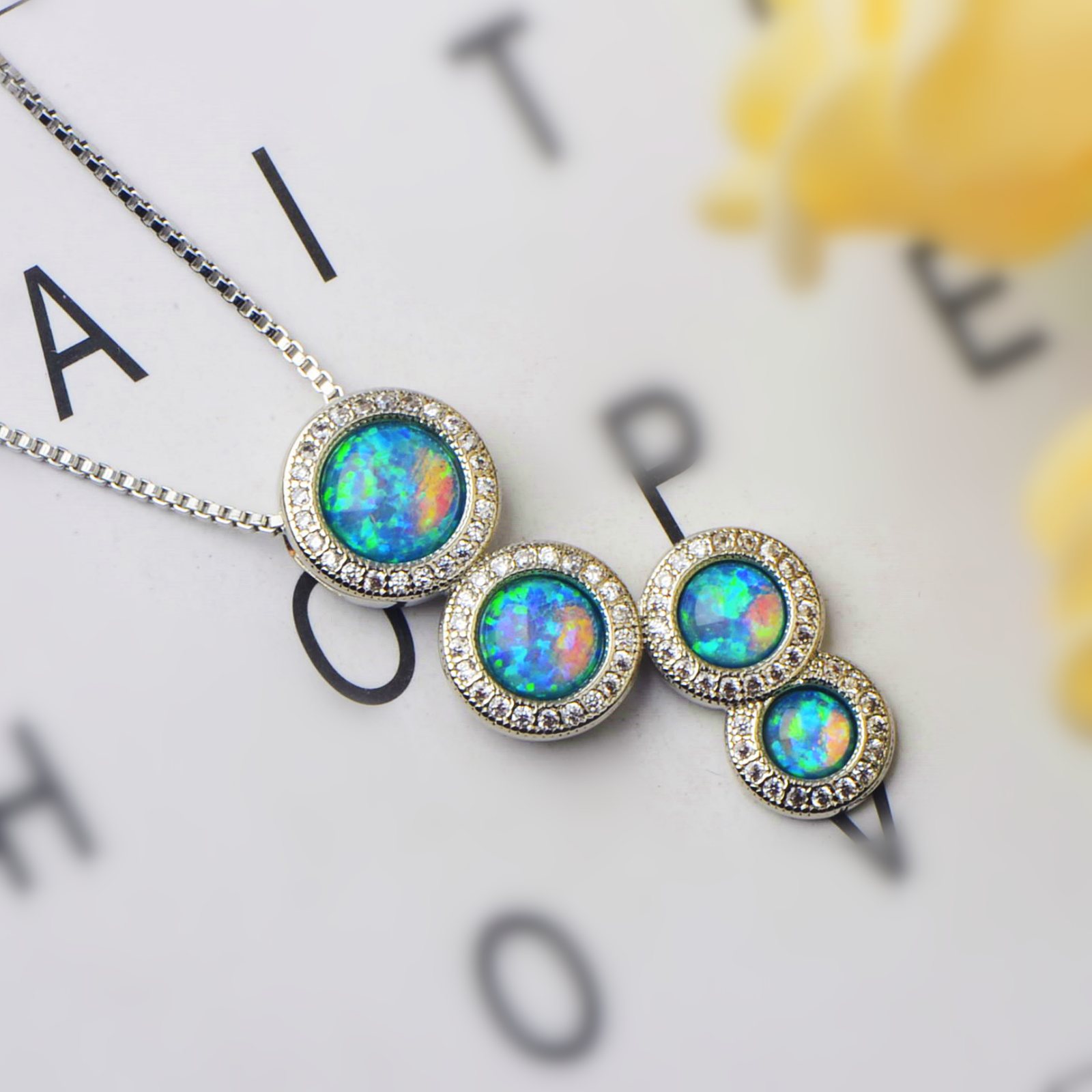 Blue Opal Round Necklace Pendant