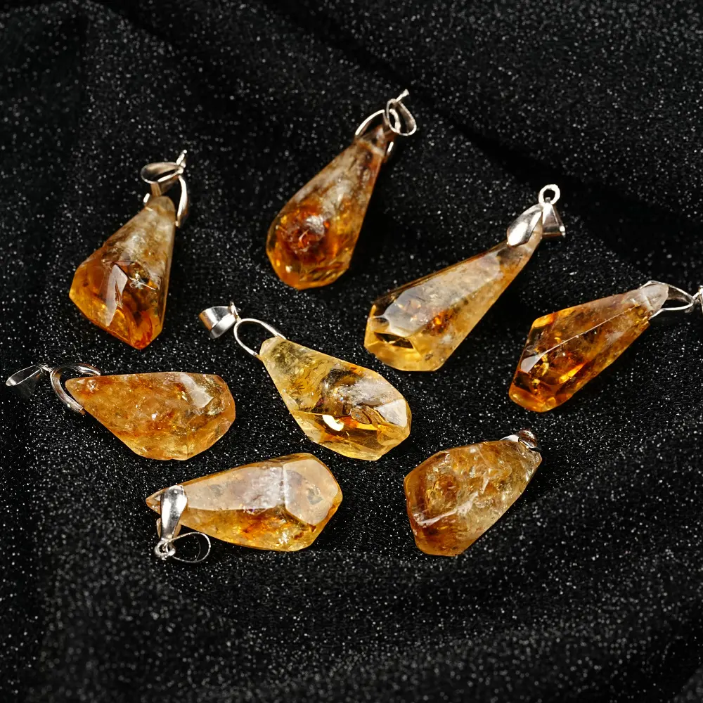 Natural Citrine Cluster Pendant Irregular Raw Stone Necklace